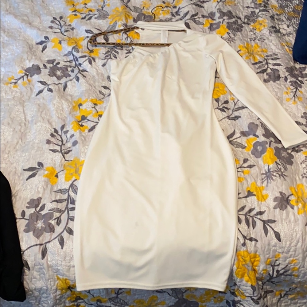 White off the shoulder ,turtle neck dress
